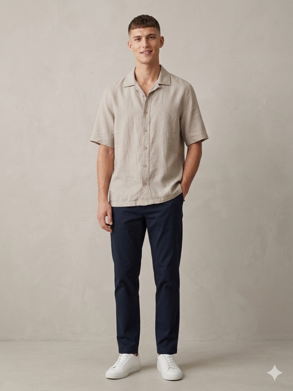 COS Linen Short Sleeve Shirt Beige , size Large